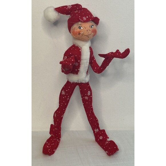 Vtg Annalee Red Snowflake Elf 14" 2007 Mischievous Posable Shelf Sitter